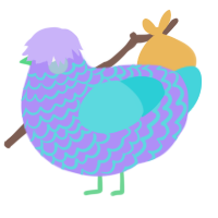 A lilac and aqua chicken with a lace pattern