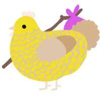 A yellow and beige chicken with a lace pattern