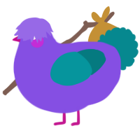 A blurple and teal chicken