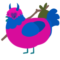 A fuchsia and ultramarine chicken with a head pattern