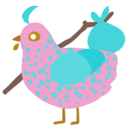 A pink and aqua chicken with a speckle pattern