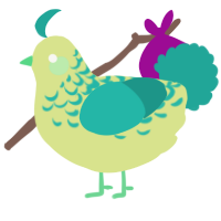 A lemon and turquoise chicken with a half-lace pattern