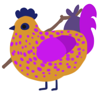 A orange and amethyst chicken with a speckle pattern