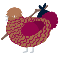 A brown and maroon chicken with a lace pattern