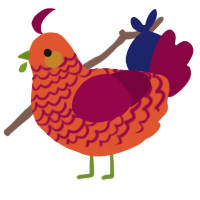 A vermilion and maroon chicken with a lace pattern