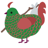 A viridian and red chicken with a lace pattern