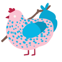 A rose and cerulean chicken with a speckle pattern