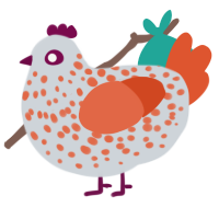 A mist and vermilion chicken with a speckle pattern