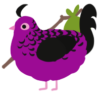 A plum and black chicken with a half-lace pattern