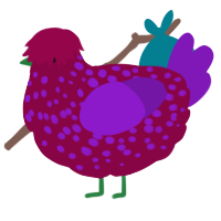 A maroon and violet chicken with a speckle pattern