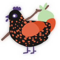 skeleton, a sable and vermilion chicken with a speckle pattern