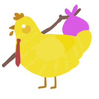A yellow chicken with a bar pattern