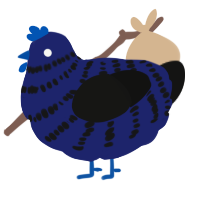 A navy and black chicken with a bar pattern