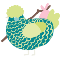 A teal and lemon chicken with a lace pattern