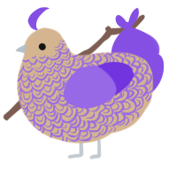 A beige and blurple chicken with a double-lace pattern