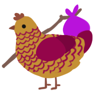 A gold and maroon chicken with a lace pattern