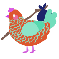 A vermilion and mint chicken with a lace pattern