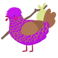 A amethyst and brown chicken with a lace pattern