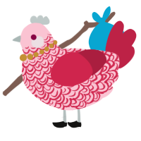 A rose and crimson chicken with a double-lace pattern