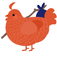 A vermilion chicken with a lace pattern