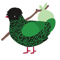 Fake ID, a sable and viridian chicken with a double-lace pattern