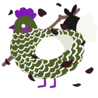 A olive and white chicken with a lace pattern