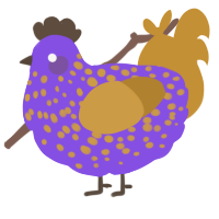 A blurple and gold chicken with a speckle pattern