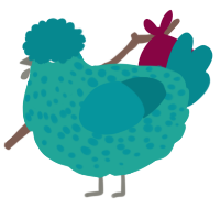 A turquoise and teal chicken with a speckle pattern