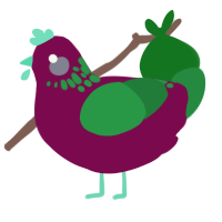 DELIGHTFUL FRUIT, a wine and viridian chicken with a neck-speckle pattern