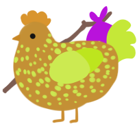 A gold and lime chicken with a speckle pattern
