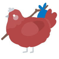 A red chicken with a head pattern