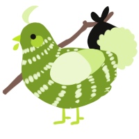 A chartreuse and apple chicken with a bar pattern
