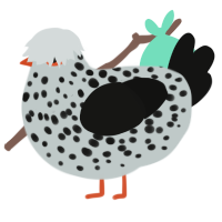 Cute, a silver and black chicken with a speckle pattern