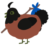 A russet and black chicken with a head pattern