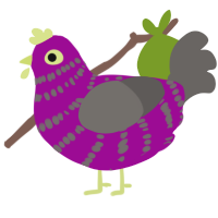 A plum and grey chicken with a bar pattern