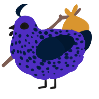 A indigo and tumblr chicken with a speckle pattern