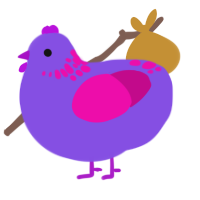 Gusher, a blurple and fuchsia chicken with a neck-speckle pattern