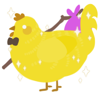 A yellow chicken with a half-bar pattern