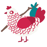 A white and crimson chicken with a lace pattern