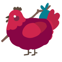 A maroon and crimson chicken with a head pattern