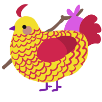 A yellow and crimson chicken with a lace pattern