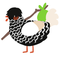 A black and cream chicken with a lace pattern