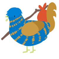 A sapphire and gold chicken with a bar pattern