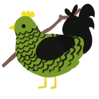 A chartreuse and black chicken with a lace pattern