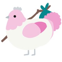 A white and pink chicken with a head pattern