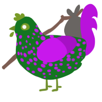 A leaf and amethyst chicken with a speckle pattern