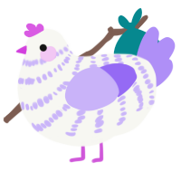 A white and lilac chicken with a bar pattern