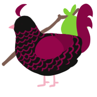 A black and maroon chicken with a lace pattern