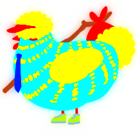 A cerulean and yellow chicken with a bar pattern