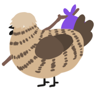 A beige and bark chicken with a bar pattern